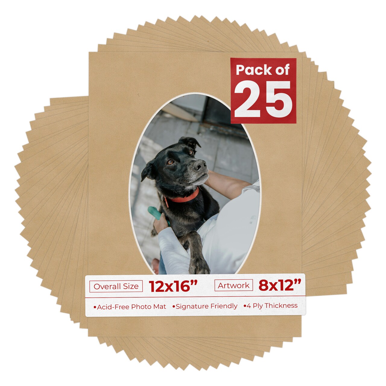 Beige Suede Mat Board for 12x16 Frames - Oval Opening for 8x12 Photos